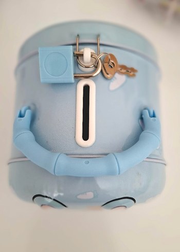 Mavi Kulplu Tavşan Kumbara. Çocuk Ve Yetişkin. Kilitli Kumbara - Görsel 2