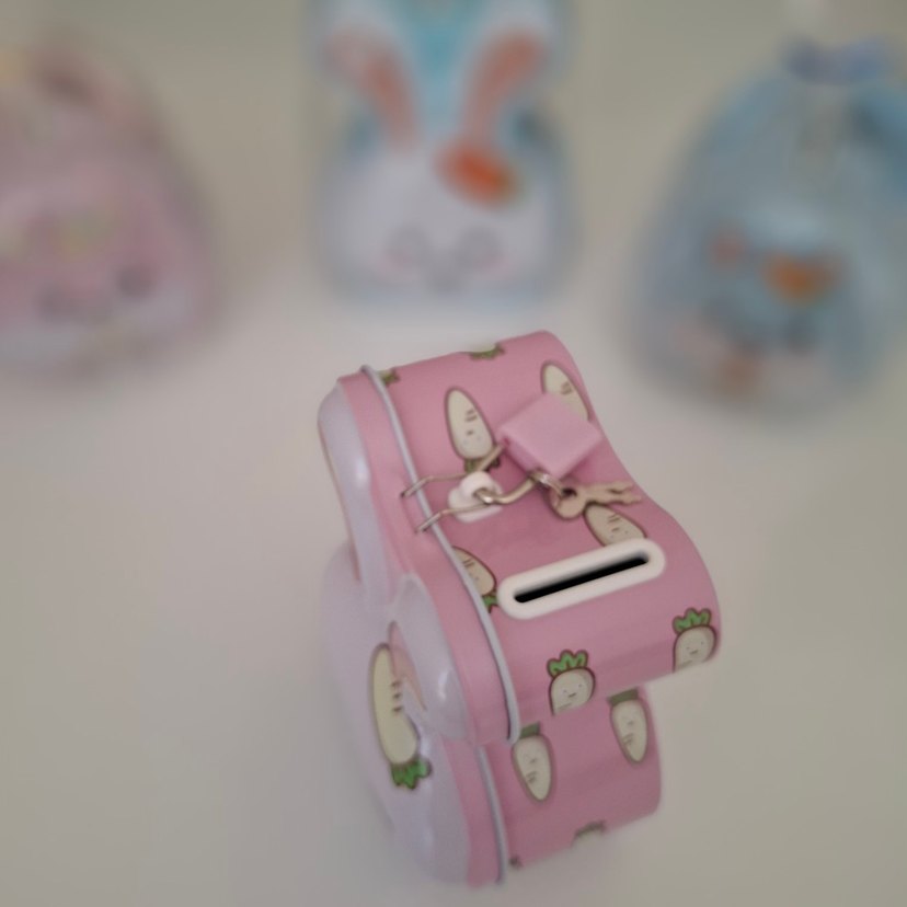 Pembe Tavşan Desenli Kilitli Kumbara. Çocuk Ve Yetişkin İçin. - Görsel 5