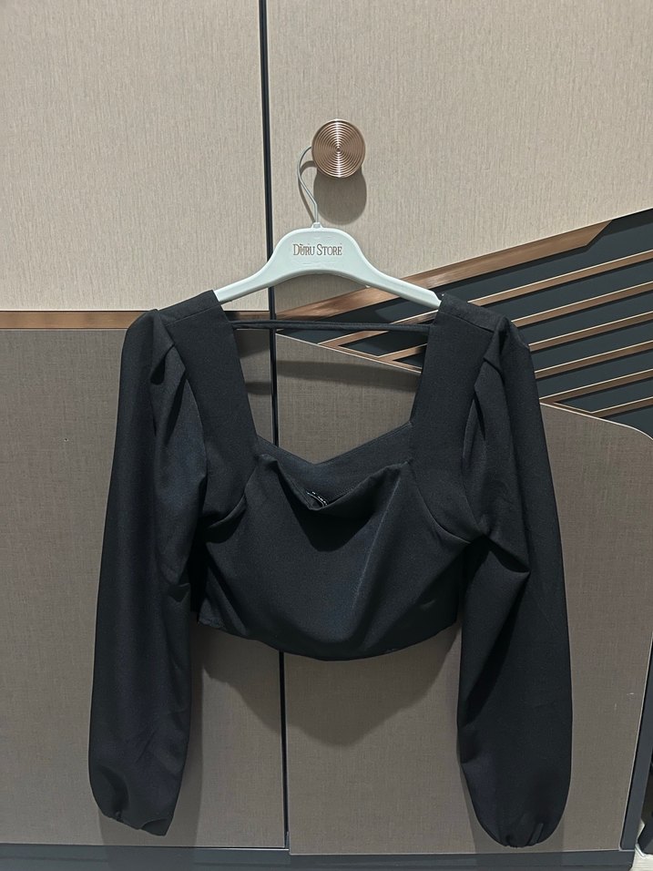 Siyah Drapeli Uzun Kollu Kadın Bluz - Görsel 4