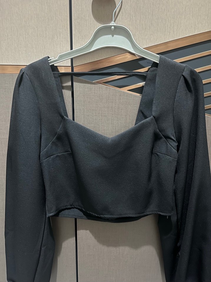 Siyah Drapeli Uzun Kollu Kadın Bluz - Görsel 2