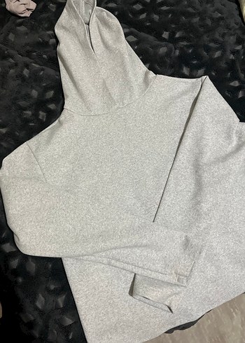 Gri Kadın Yüksek Yakalı Sweatshirt - Görsel 3