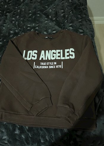 Zara marka Kahverengi Kadın Sweatshirt Los Angeles Baskılı - Görsel 4