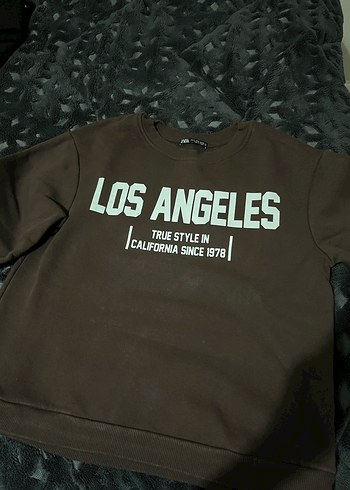 Zara marka Kahverengi Kadın Sweatshirt Los Angeles Baskılı - Görsel 3