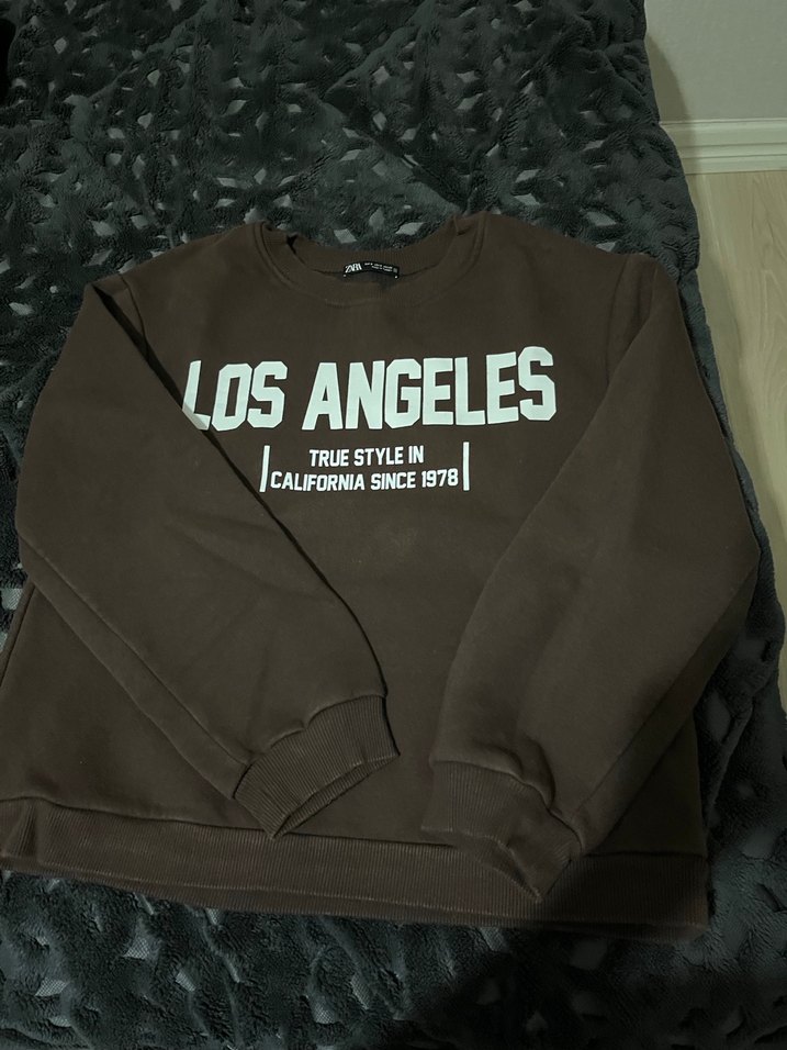 Zara marka Kahverengi Kadın Sweatshirt Los Angeles Baskılı - Görsel 4