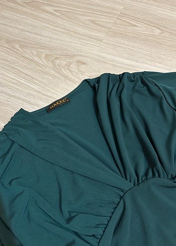 Kadın V Yaka Drapeli Uzun Kollu Bluz - Görsel 3