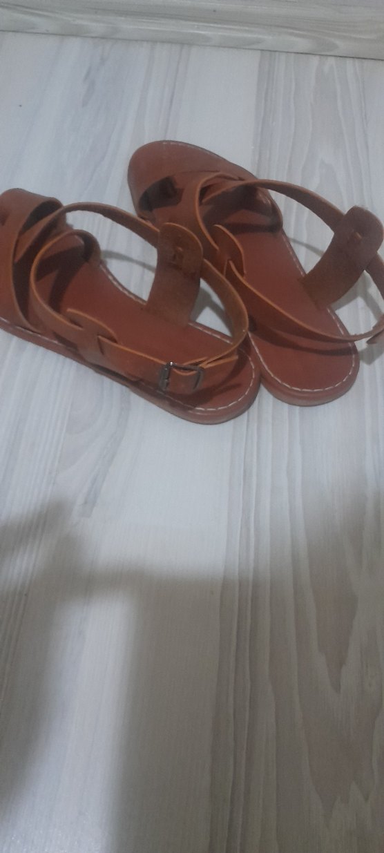 Kahverengi Deri Kadın Sandalet - Görsel 3