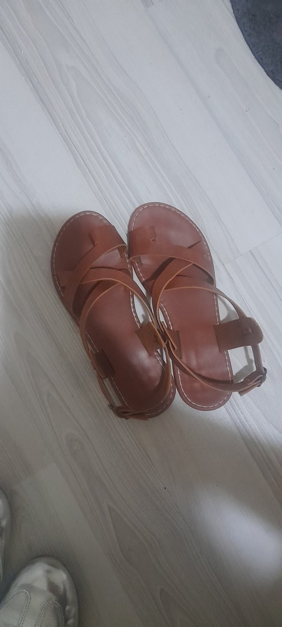 Kahverengi Deri Kadın Sandalet - Görsel 2