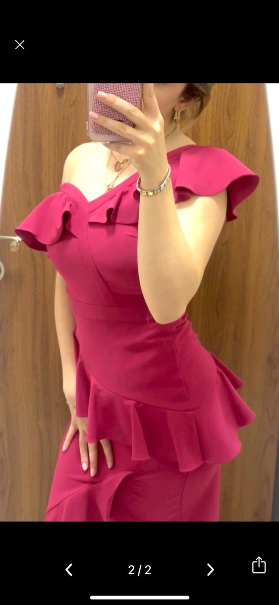 Pembe V Yaka Fırfırlı Midi Elbise - Görsel 2