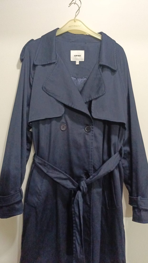 Lacivert koton Kadın Trençkot - Görsel 2