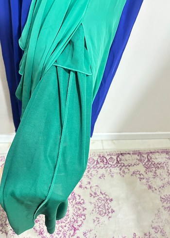 Straplez Uzun Mavi Yeşil Abiye Elbise - Görsel 4