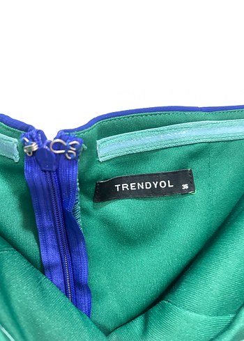 Straplez Uzun Mavi Yeşil Abiye Elbise - Görsel 5