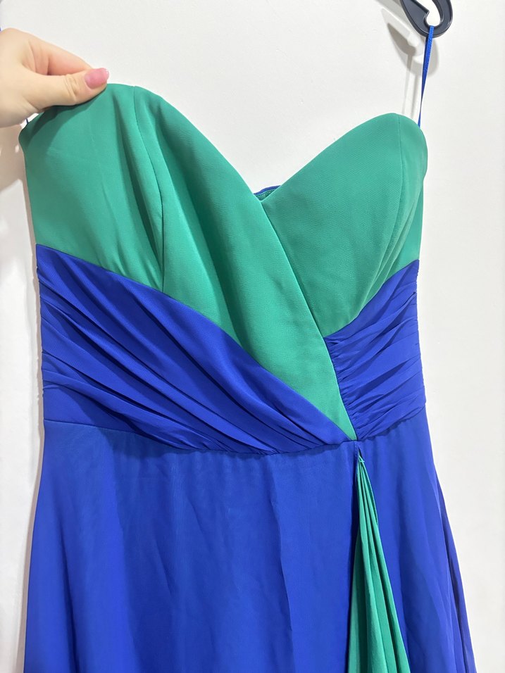 Straplez Uzun Mavi Yeşil Abiye Elbise - Görsel 2