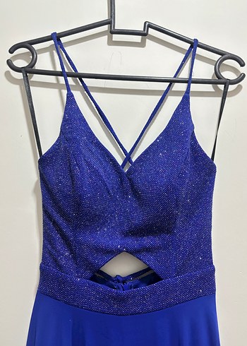 Mavi Sırt dekolteli Abiye Elbise - Görsel 3