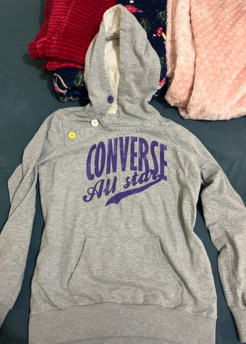 Converse Gri Kapüşonlu Düğmeli Sweatshirt