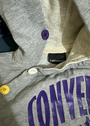 Converse Converse Gri Kapüşonlu Düğmeli Sweatshirt
