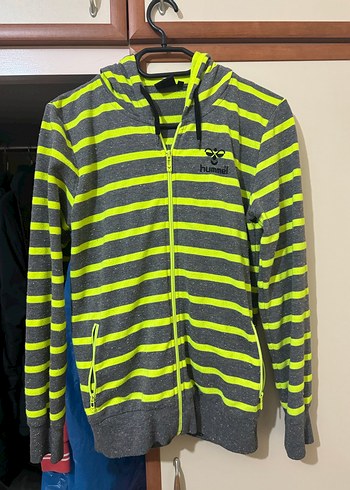 Hummel Çizgili Gri Kapüşonlu Fermuarlı Sweatshirt