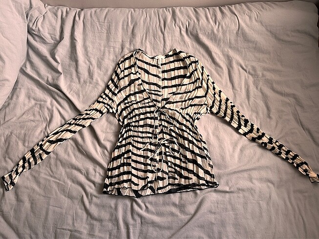 h&m tül çizgili bluz