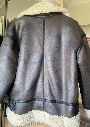 36 Beden kahverengi Renk Kahverengi Kürklü Deri Biker Ceket