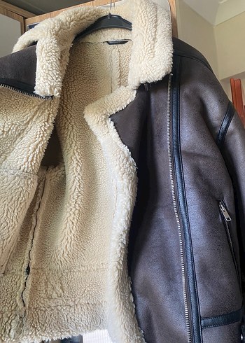 LC Waikiki Kahverengi Kürklü Deri Biker Ceket