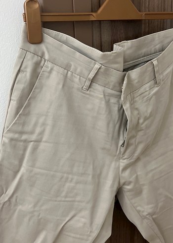 34 Beden ten rengi Renk Bej Regular Fit Keten Erkek Pantolon