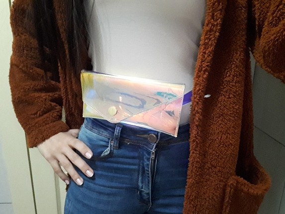 diğer Beden yeni etiketli zara model hologram seffaf cüzdan kemer