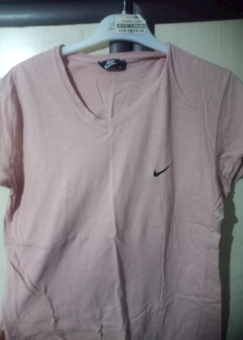 Pembe V Yaka Kadın Keten Tişört