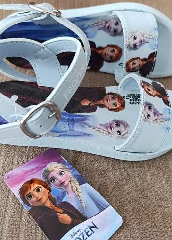 Frozen Kız Çocuk Beyaz Baskılı Tokalı Terlik
