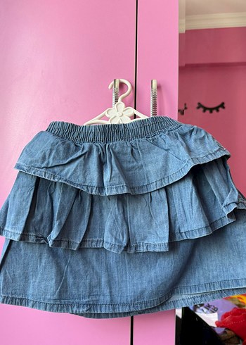 Kız Çocuk Mavi Denim Fırfırlı Etek