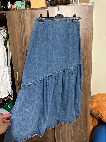 Denim kot mavi etek uzun