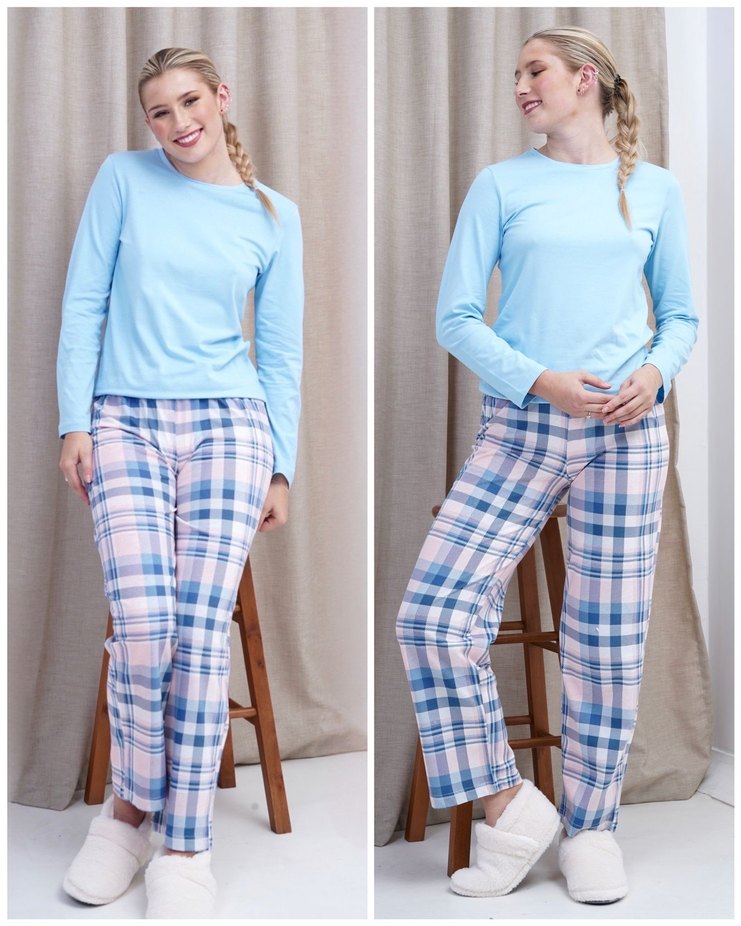 Mavi Uzun Kollu Rahat Kadın Pijama Takımı - Görsel 2