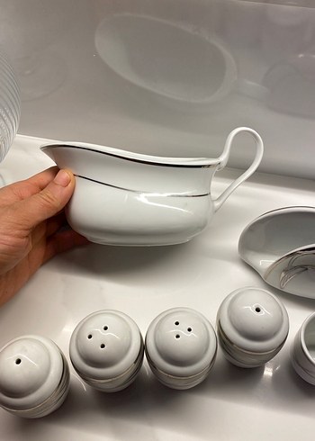 Modern Klasik Beyaz Gri Porselen Baharat Seti - Görsel 2