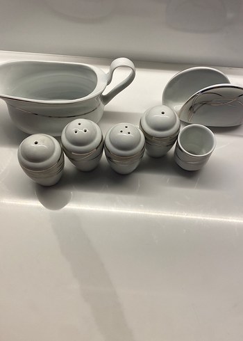 Modern Klasik Beyaz Gri Porselen Baharat Seti - Görsel 5