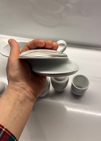 Modern Klasik Beyaz Gri Porselen Baharat Seti - Görsel 4