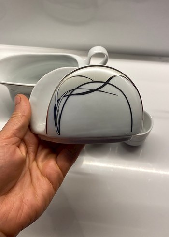 Modern Klasik Beyaz Gri Porselen Baharat Seti - Görsel 3