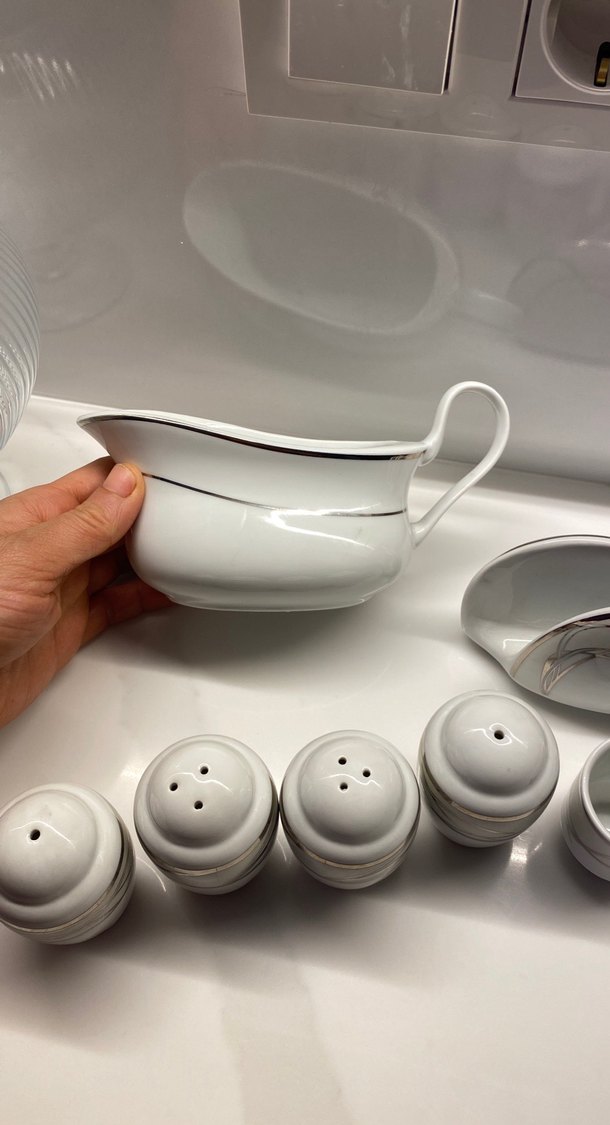 Modern Klasik Beyaz Gri Porselen Baharat Seti - Görsel 2