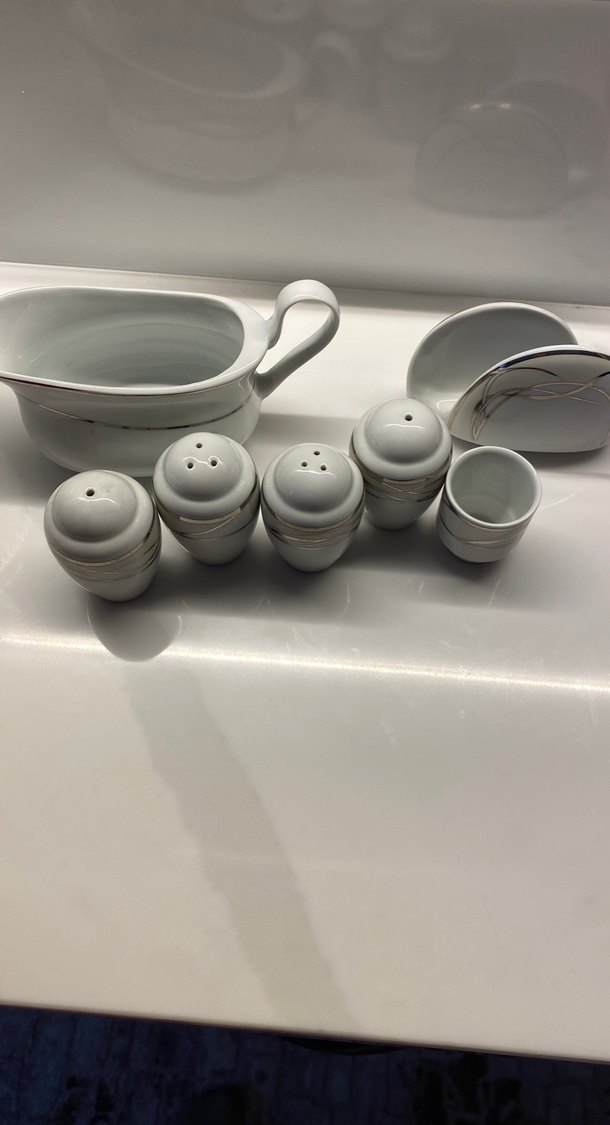 Modern Klasik Beyaz Gri Porselen Baharat Seti - Görsel 5