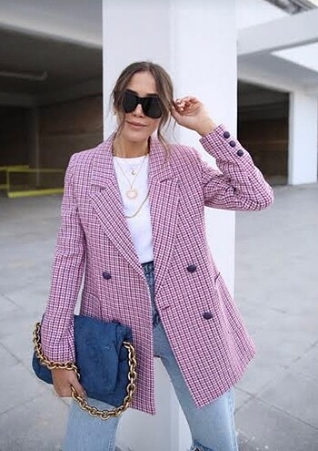 Pembe kazayağı blazer ceket