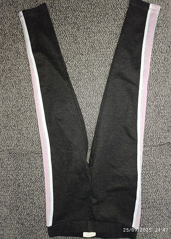 kız çocuk Gri Çizgili Spor Tayt Velcro Detaylı