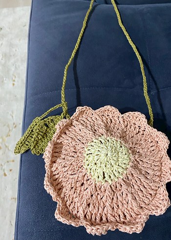 Pembe Örgü Çiçek Desenli çocuk Çantası - Görsel 2