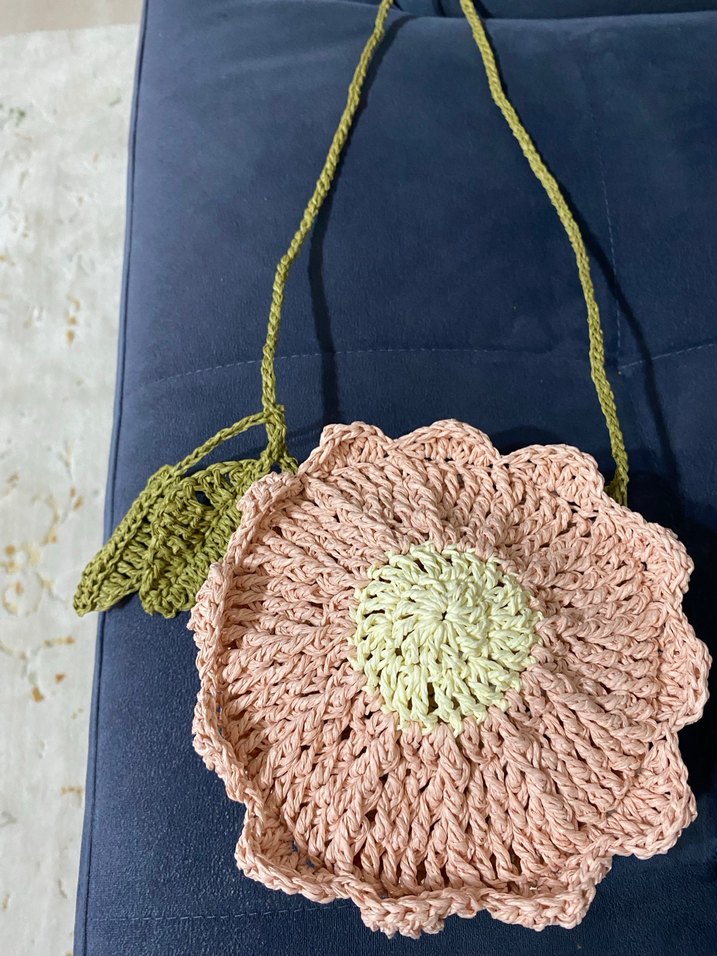 Pembe Örgü Çiçek Desenli çocuk Çantası - Görsel 2