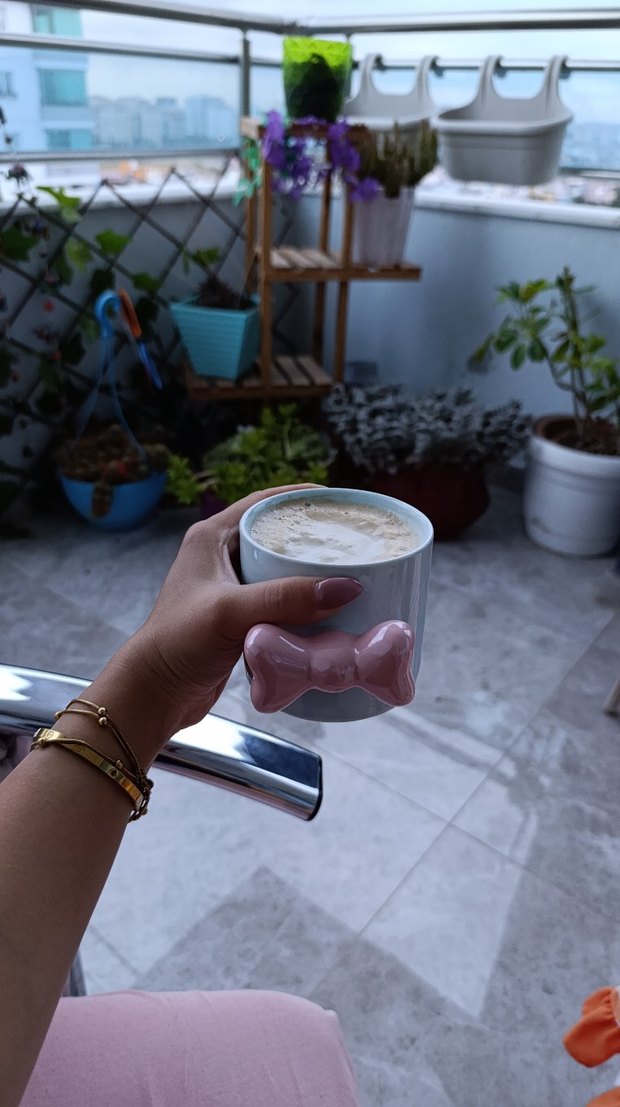 Pembe Fiyonk Detaylı mavi Pastel Kupa - Görsel 2