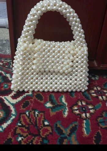 Zara Bordo Boncuk İşlemeli Örgü Kadın Çanta