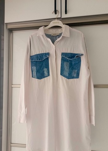 Kadın Beyaz Denim Cep Detaylı Gömlek