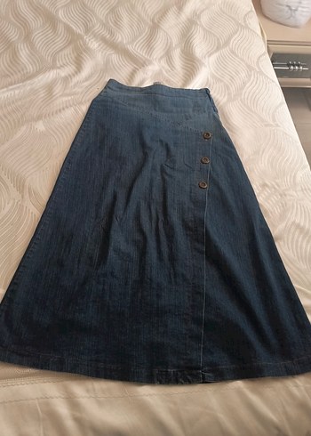 Diğer Düğmeli Uzun Mavi Denim Etek
