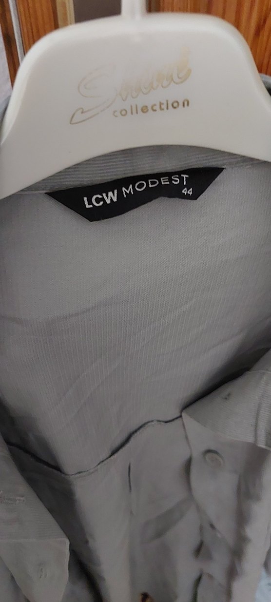 Gri Keten Kadın Gömlek, Uzun Kollu, Düğmeli - Görsel 3