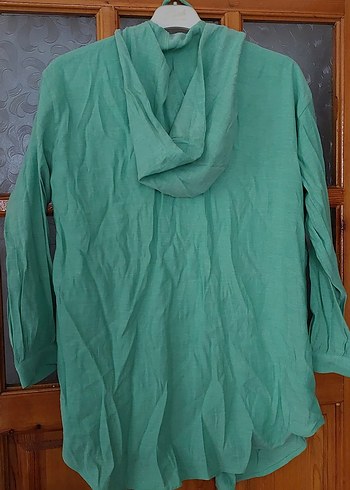 Yeşil Uzun Keten Kadın Gömlek - Görsel 2