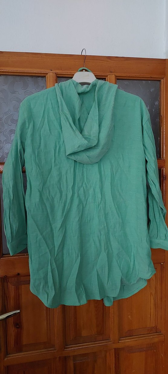 Yeşil Uzun Keten Kadın Gömlek - Görsel 2