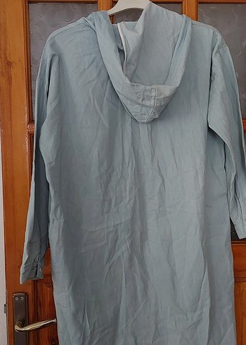 Gri Uzun Keten Kadın Yağmurluk - Görsel 2