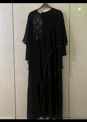 Armine Nakışlı Siyah Uzun Kollu Uzun Elbise abaya kadın