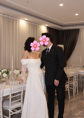 Dantel Kollu Uzun Beyaz abiye/gelinlik - Görsel 5